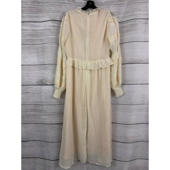 NWT Champagne & Strawberry Ruffle Long Sleeve Midi Dress Size L - Picture 2 of 3